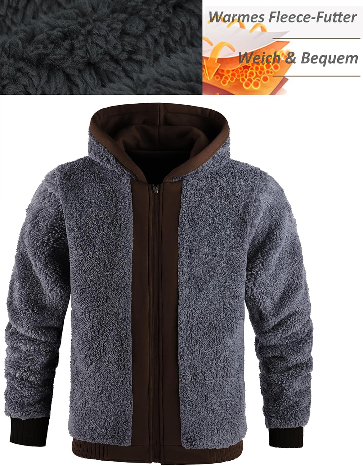 Thumbnail 1 de LLdress Giacca con Cappuccio da Uomo in pile con Cerniera – Calda, antivento e comoda per escursionismo