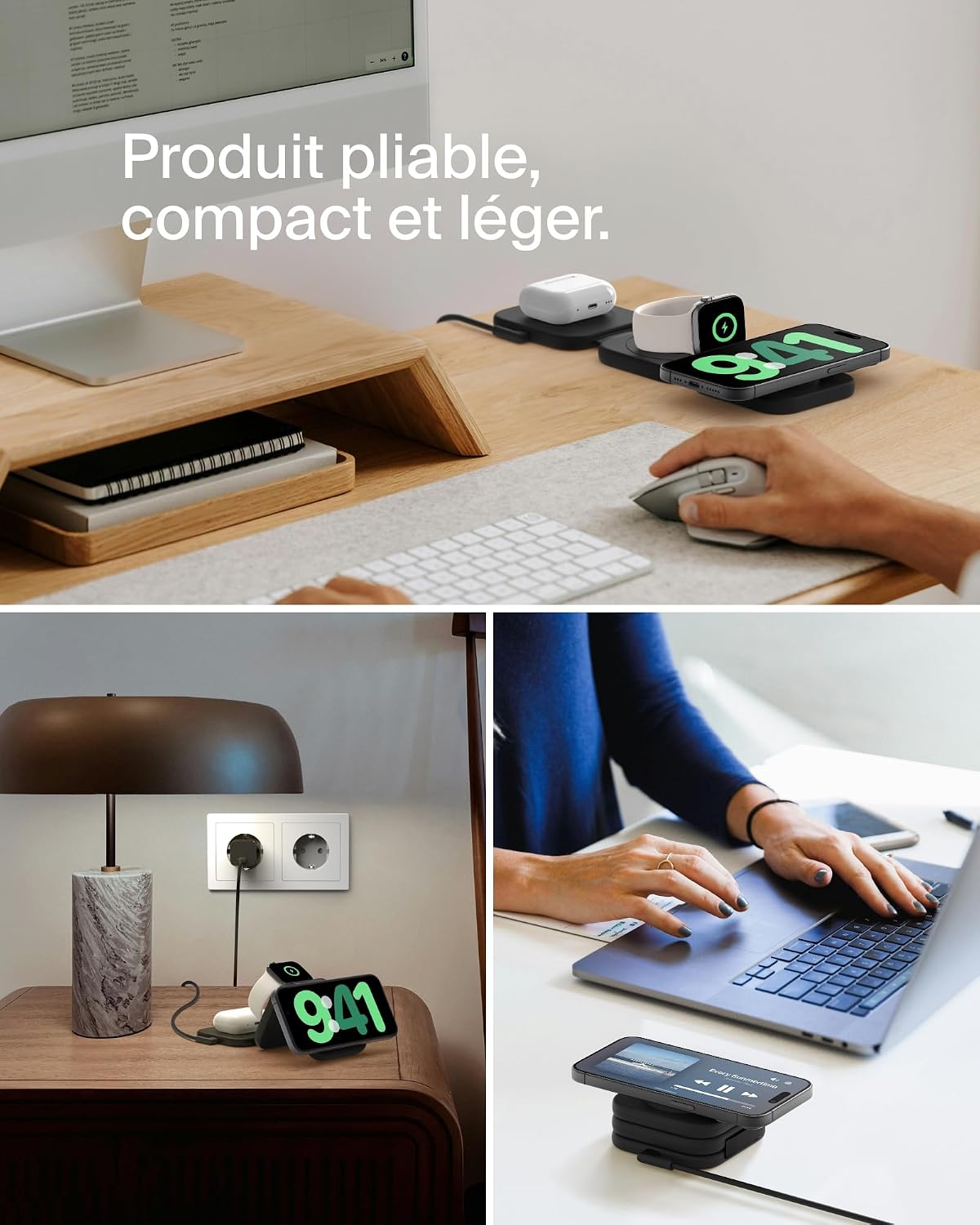 Detalle 2 de Belkin BoostCharge Pro Station de Recharge aimantée 3-en-1 – Charge rapide et portable pour iPhone, Apple Watch et AirPods