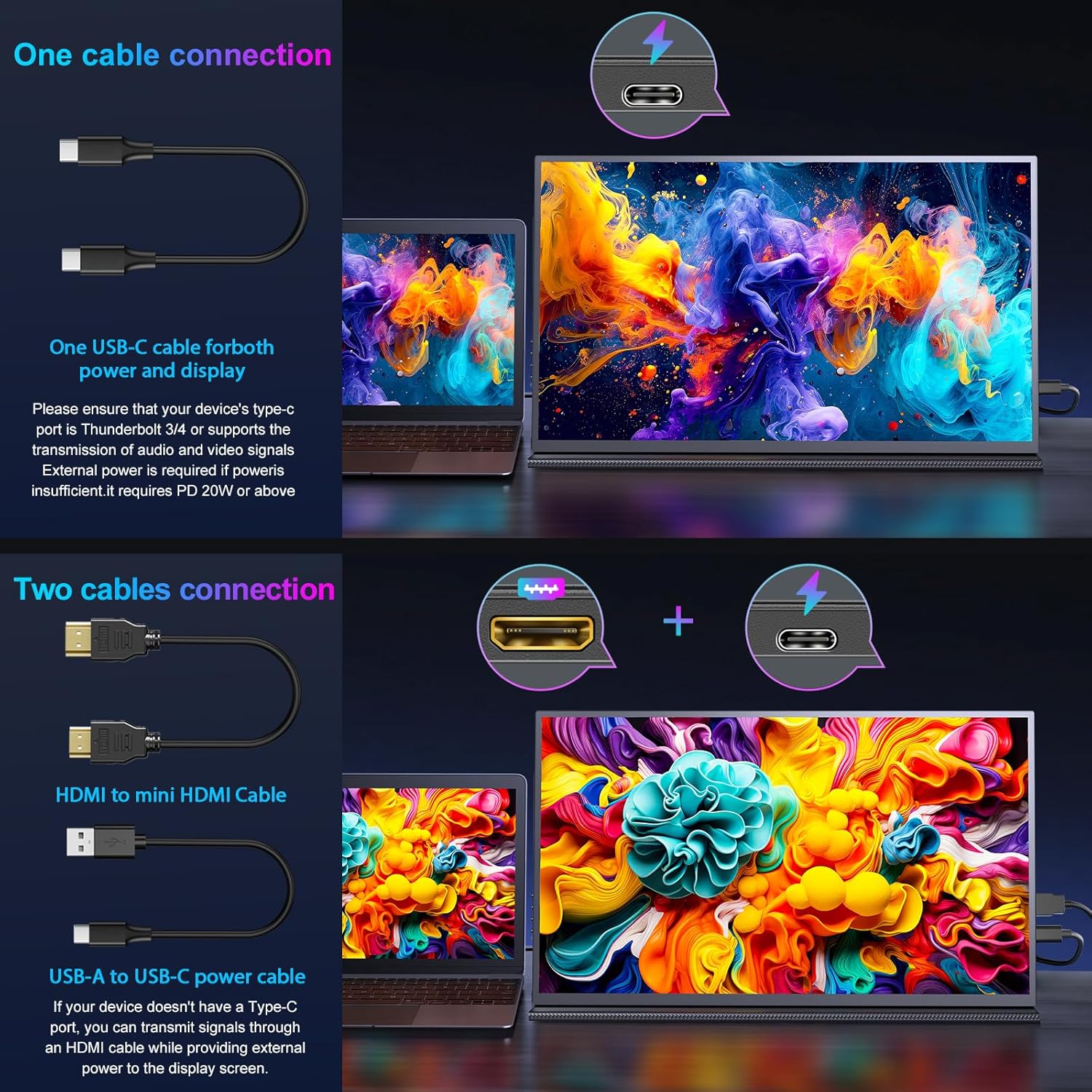 Thumbnail 2 de 18.5-Inch Portable Monitor for Laptop: 120Hz Full HD Second Screen with HDR, USB-C and VESA Stand