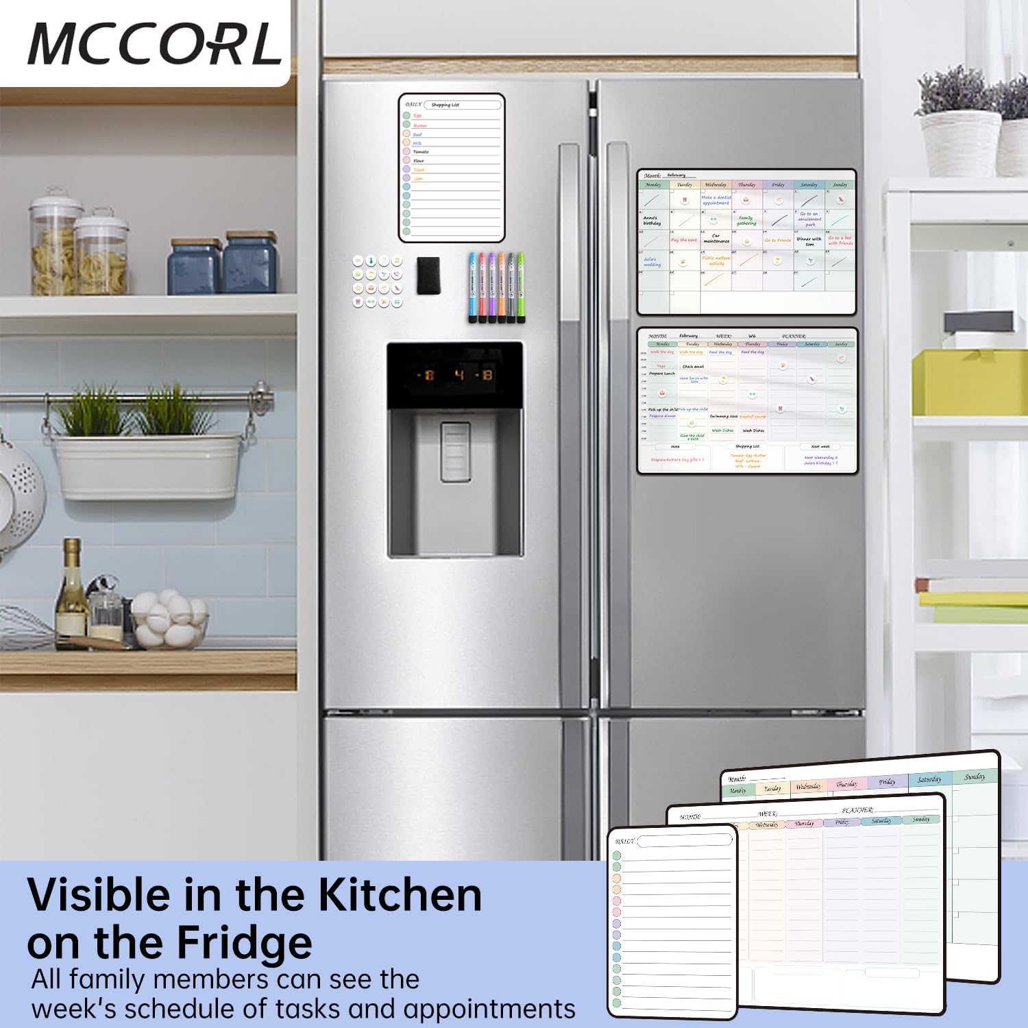 Detalle de MCCORL Magnetic Fridge Calendar with Time Slots: Weekly & Monthly Planner on a Whiteboard for Fridge