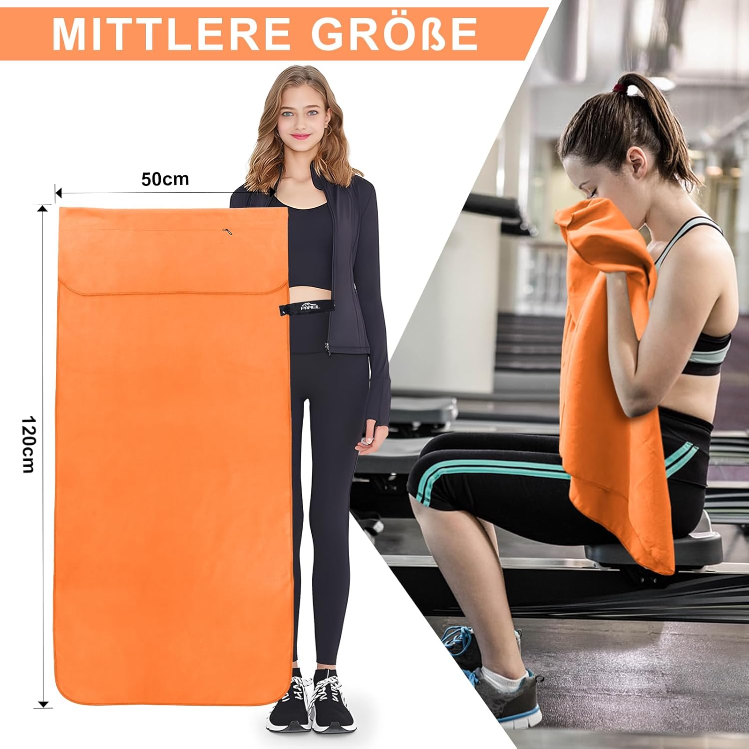 Thumbnail 2 de Pameil Fitness Handtuch 120x50 cm – Kompakt, schnelltrocknend und mit Reißverschluss-Tasche