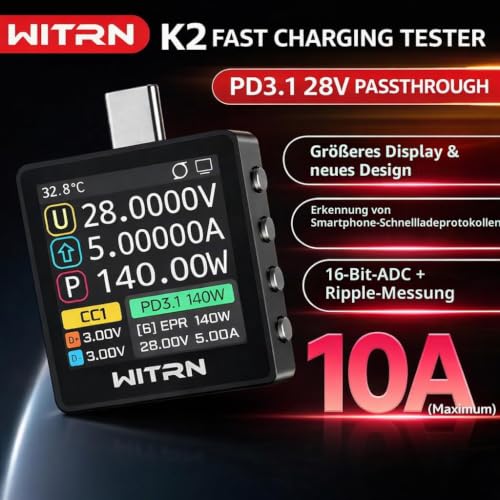 Thumbnail 8 de AVHzY K2 USB Spannungs- und Strommesser – PD3.1 / EPR 28 V Protokolltester (K2R 48V)