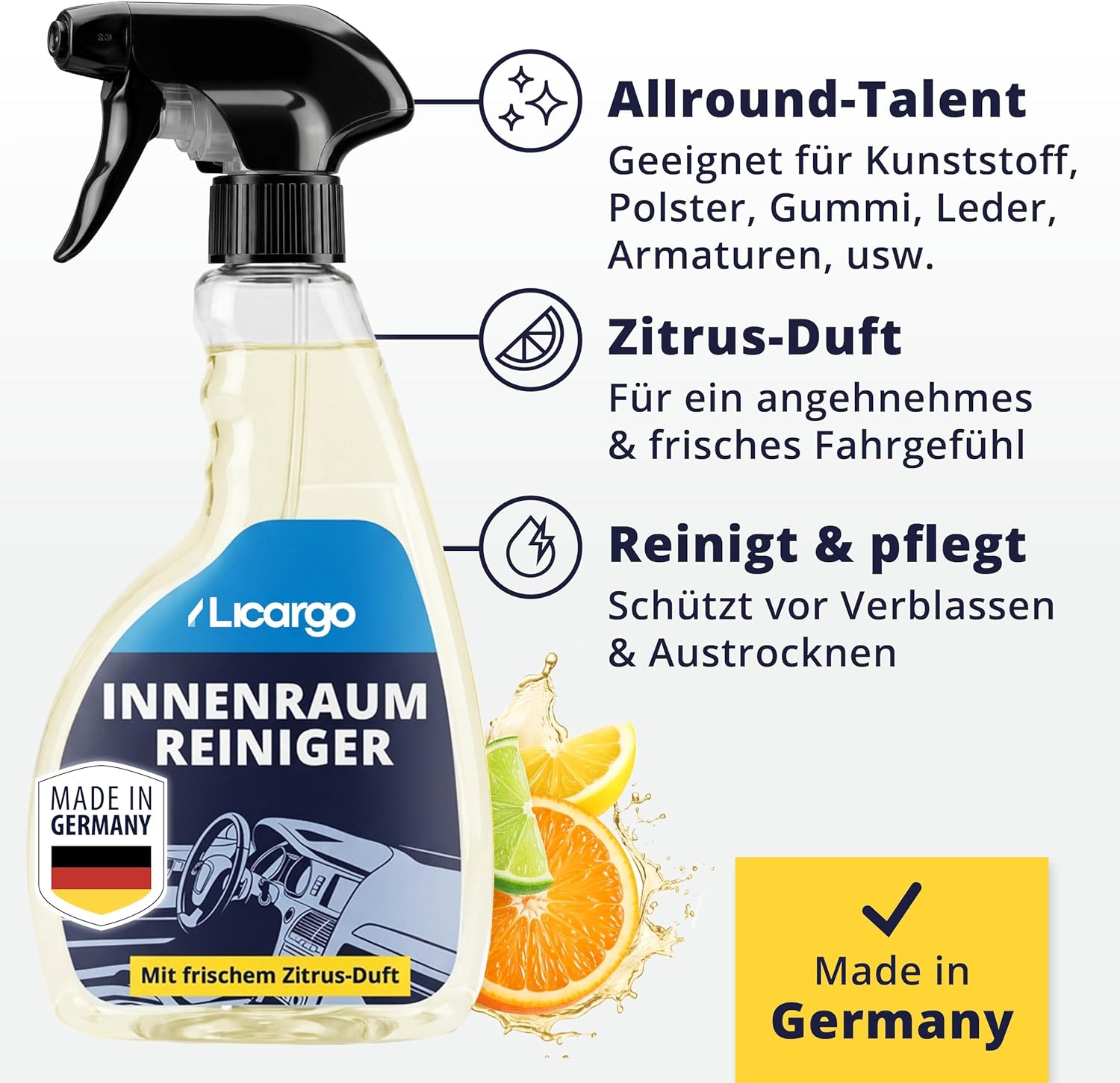 Detalle de LICARGO Auto Innenraum Reiniger Set – 500 ml Innenraumreiniger, Innenraum-Pad & 380GSM Mikrofasertuch