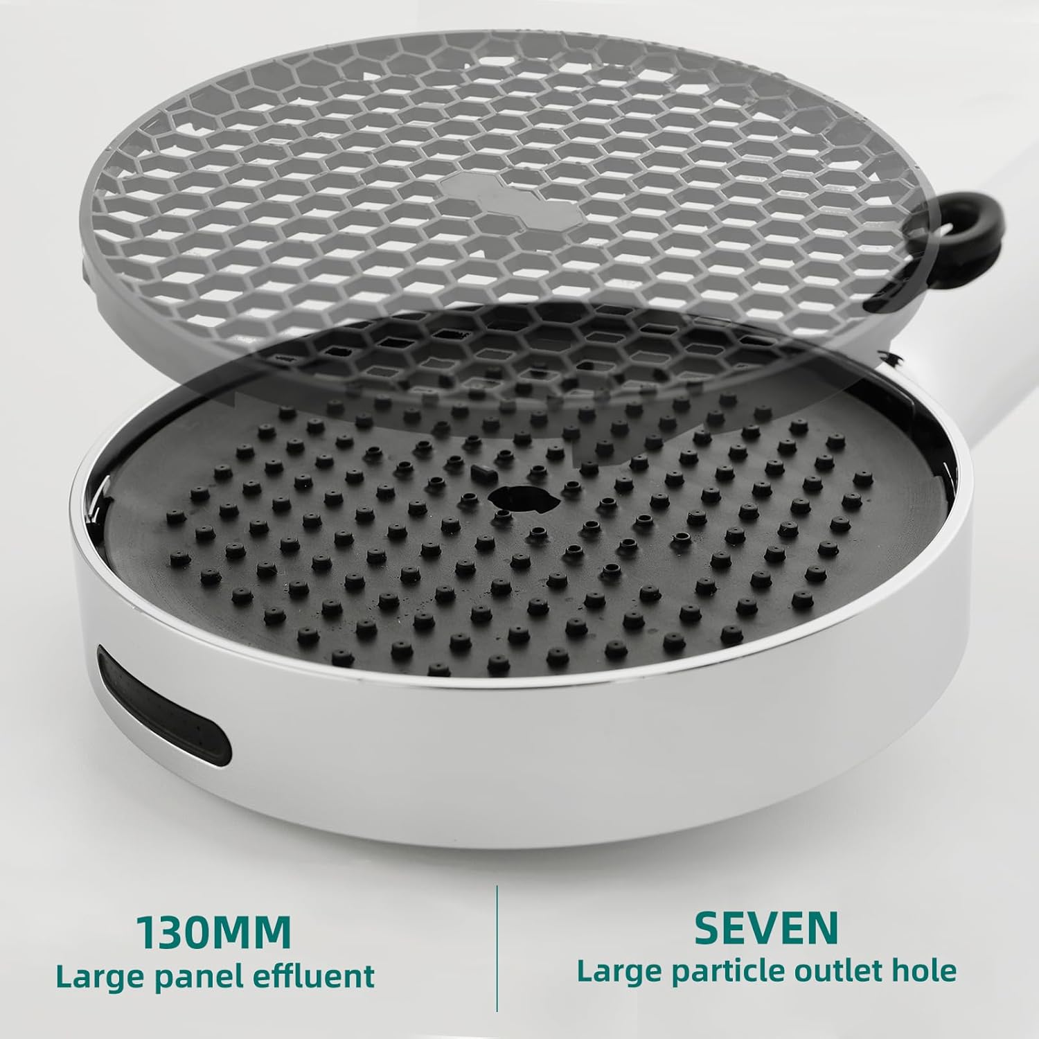 Detalle de Grande Soffione Doccia XXL ad Alta Pressione 130 mm + 3+1 Tipi di getto, Pannelli Rimovibili