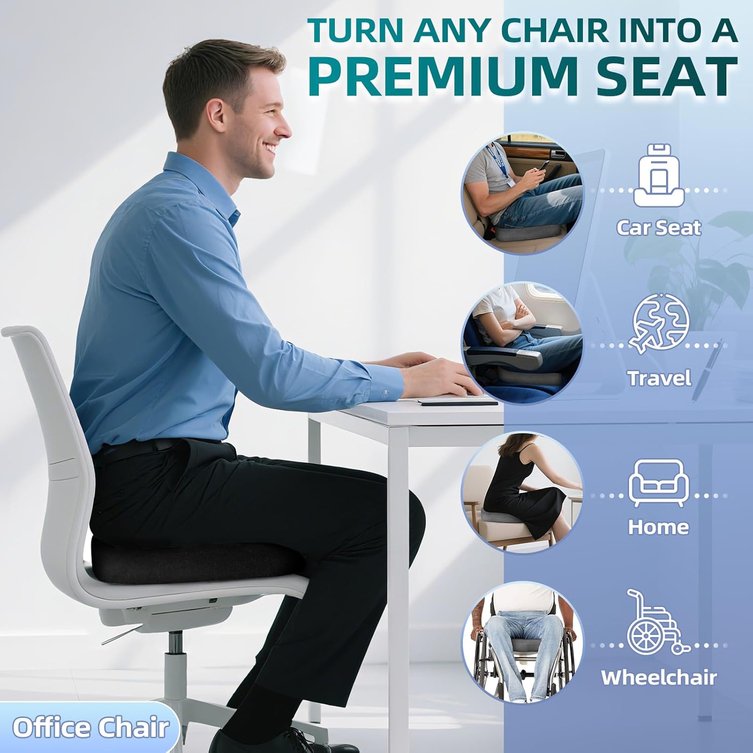 Detalle de Ecosafeter Memory Foam Seat Cushion with 3D Comfort