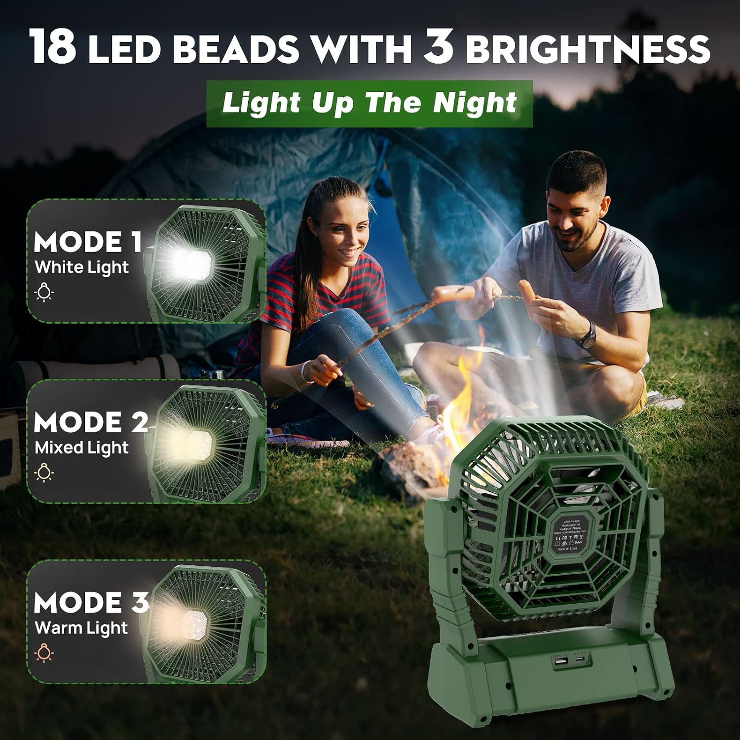 Thumbnail 3 de Multper Camping Ventilador con Luz LED y Control Remoto — Ventilador Recargable 4 Velocidades para Tienda y Exterior