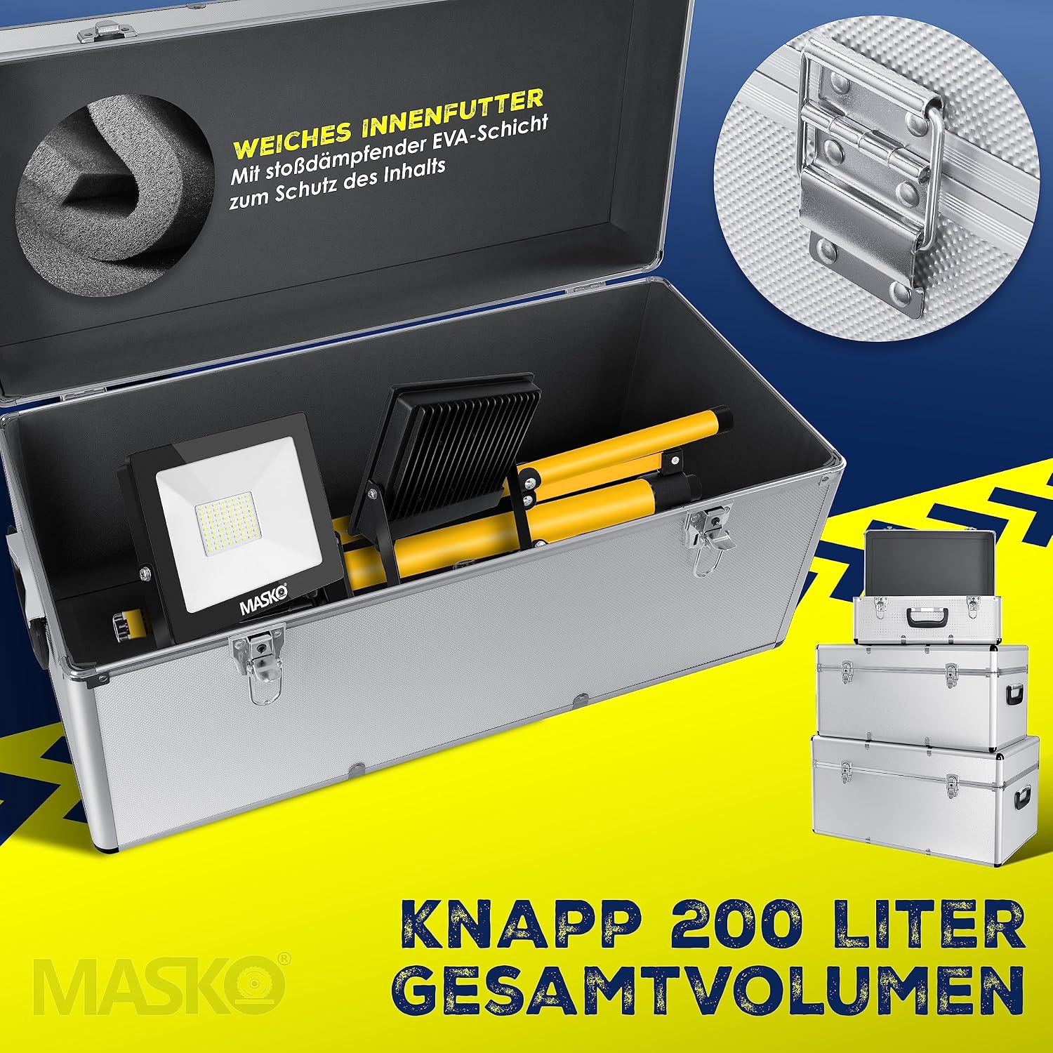 Detalle de Masko 3er-Set Alu-Boxen: Alubox, Alukiste & Werkzeugkoffer als Transportbox