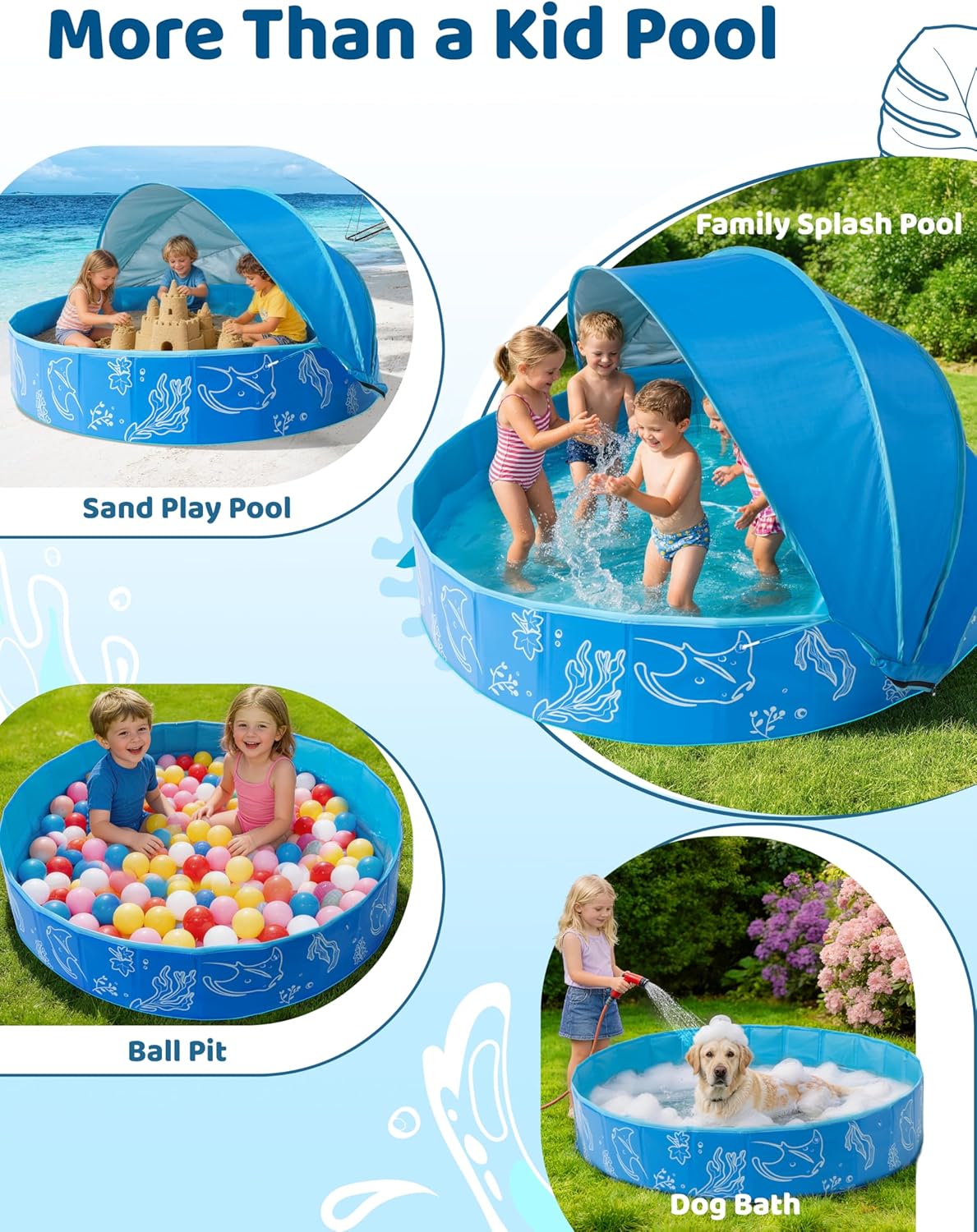 Thumbnail 6 de Hikiddy Foldable Kiddie Pool with Canopy (63in) — Portable family splash pool with removable sun shade