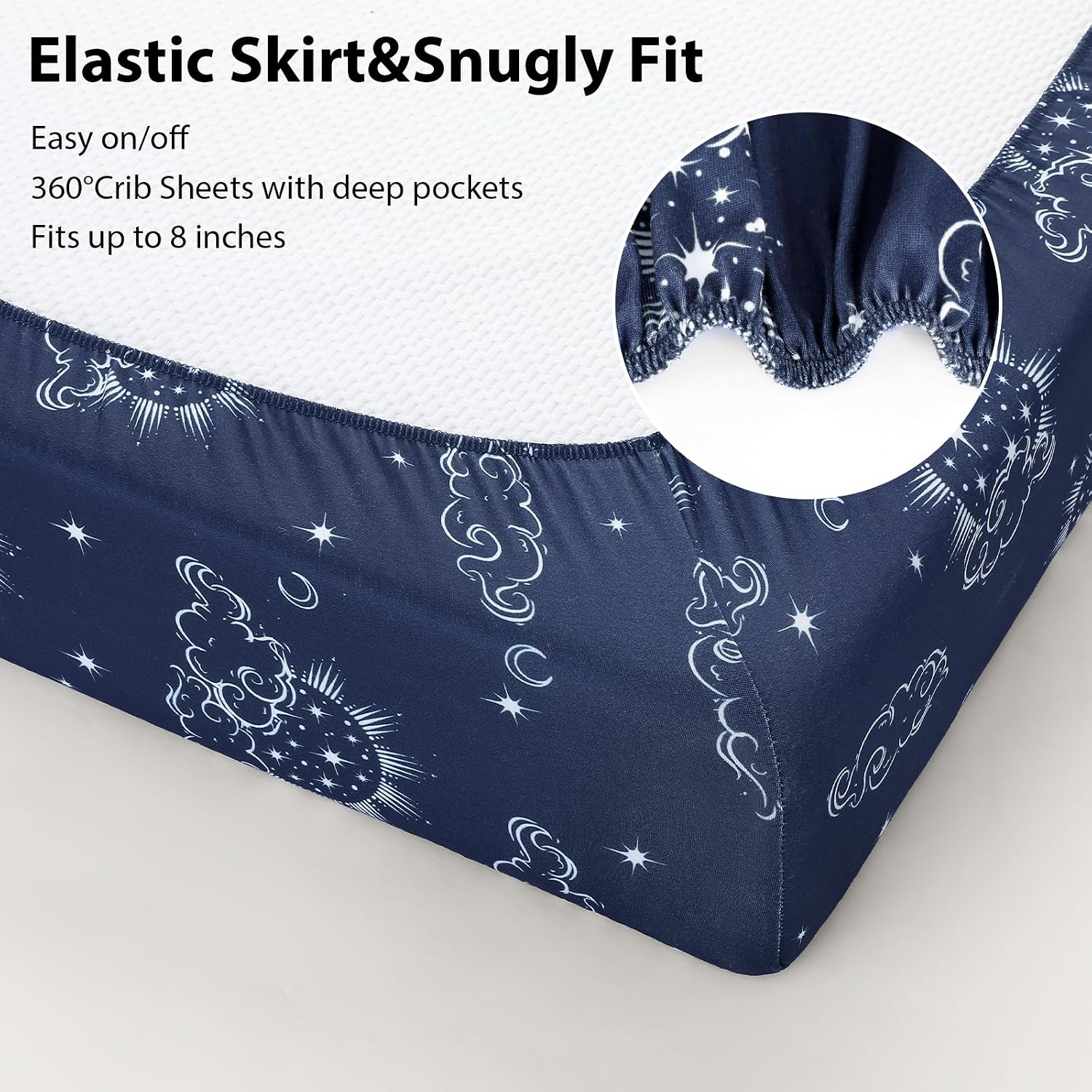 Thumbnail 4 de FIEMOL 3-Pack Fitted Baby Crib Sheets – Green Starry Sky, 52” x 28” (Standard Crib/Toddler Mattress)