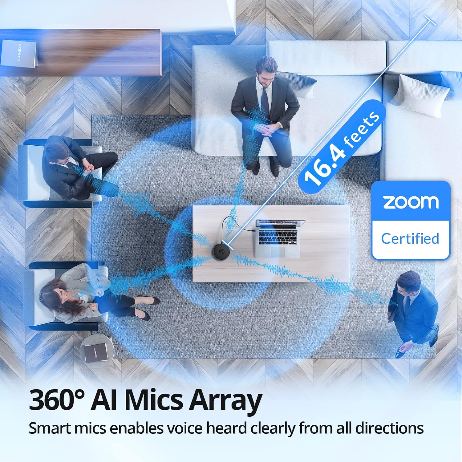 Thumbnail 2 de EMEET OfficeCore M1A USB Speakerphone (Zoom Certified) with 360° AI mics for 5–8 people