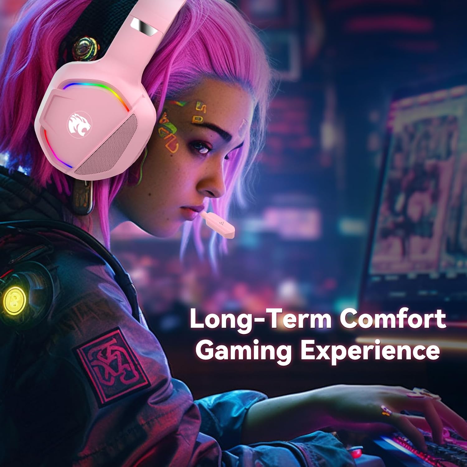 Detalle de Gaming Headset with Microphone (Pink) for PC, PS4/PS5, Xbox One/Series X|S, Switch & 3.5mm Devices