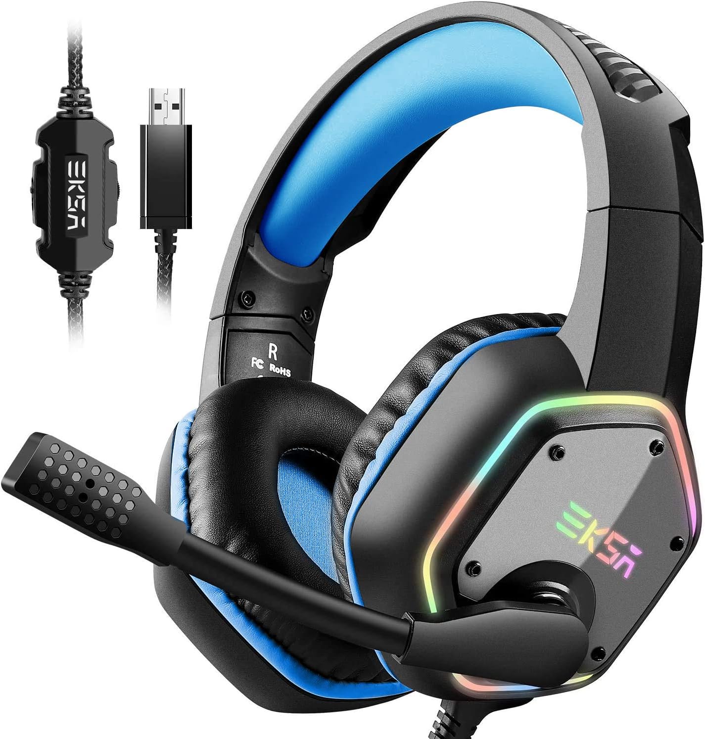 Detalle de EKSA E1000: Cuffie Gaming USB con Surround 7.1, RGB, Microfono e USB Plug & Play