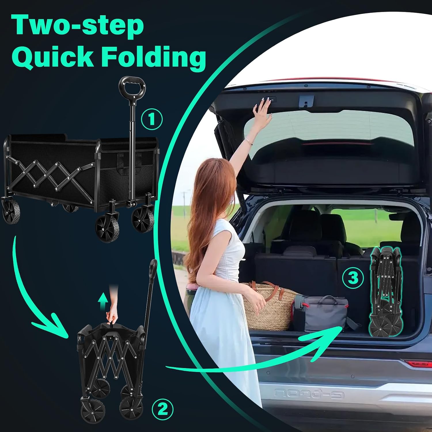 Detalle de Kovryx KY-WB-001 Folding Utility Wagon, Black, 360 lb Capacity