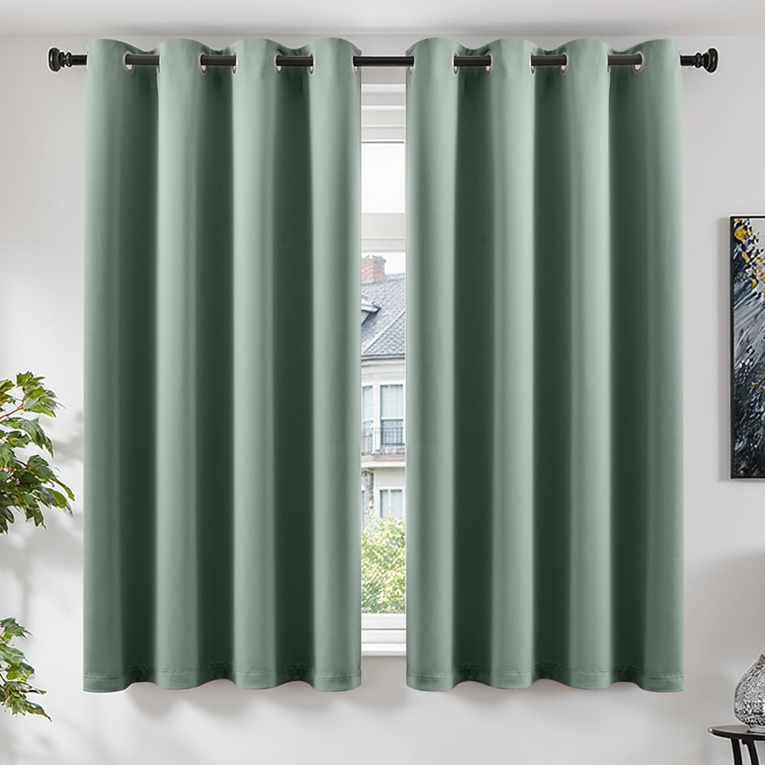 Detalle de TOPICK Blackout Curtains for Bedroom in Sage Green, 2 Panels (W 55" x L 69", Eyelet, Thermal, Room Darkening)