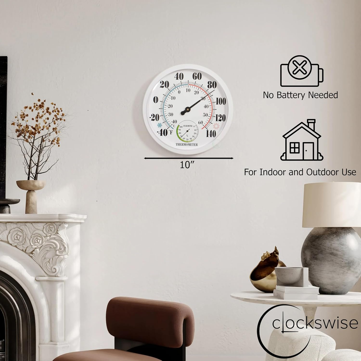 Detalle 2 de Clockswise Wall Thermometer and Hygrometer, 10-Inch