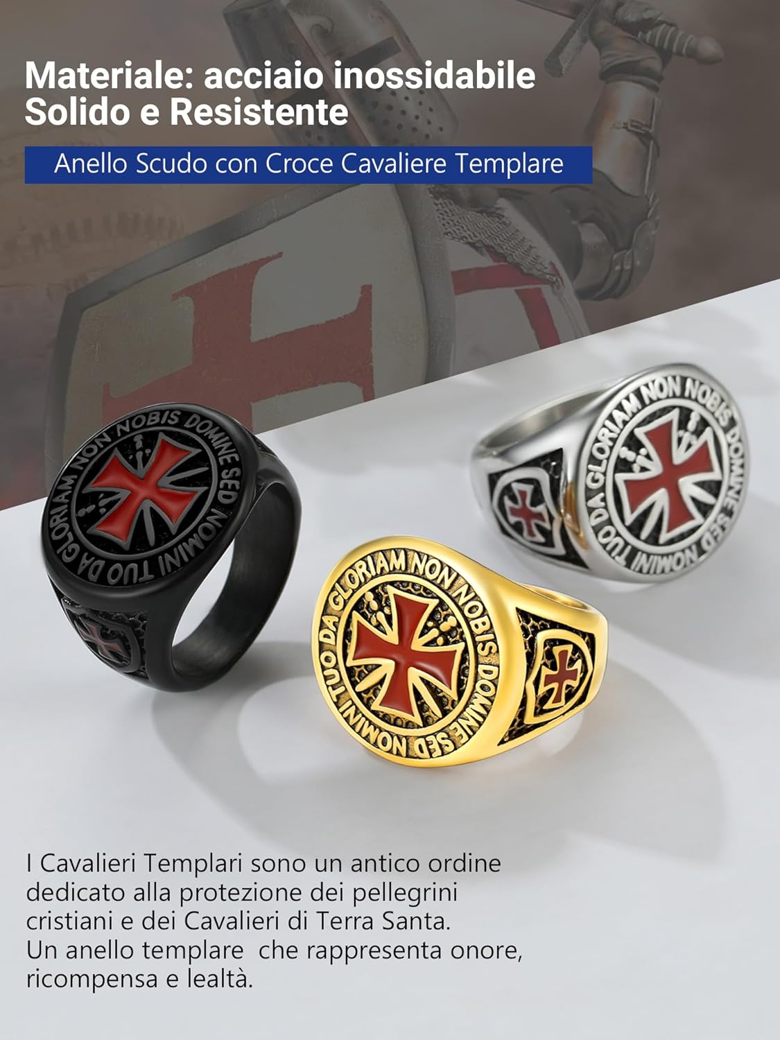 Thumbnail 4 de PROSTEEL anello in acciaio Cavalieri Templari con croce gotica e confezione regalo