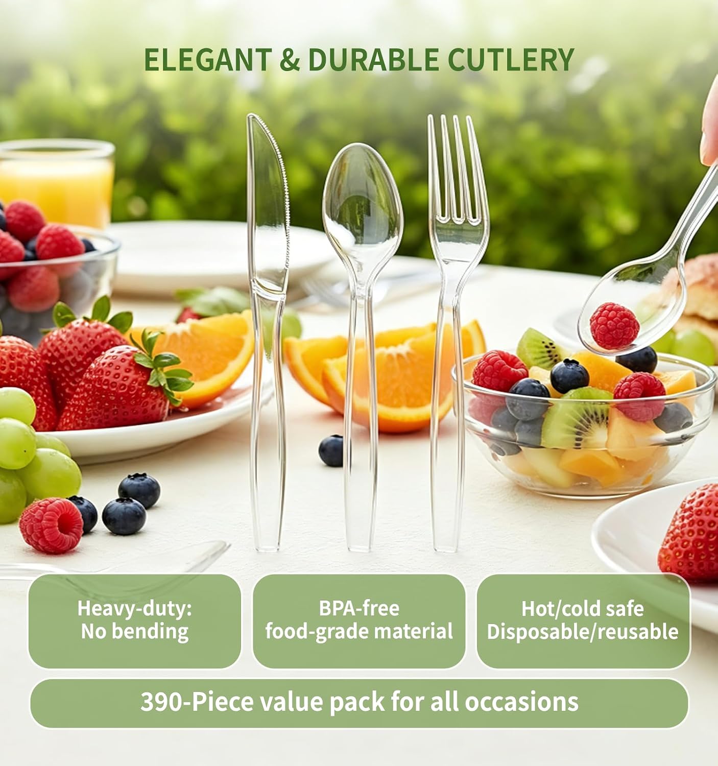 Detalle 2 de Voatree 390 Count Heavy Duty Disposable Clear Plastic Cutlery Set