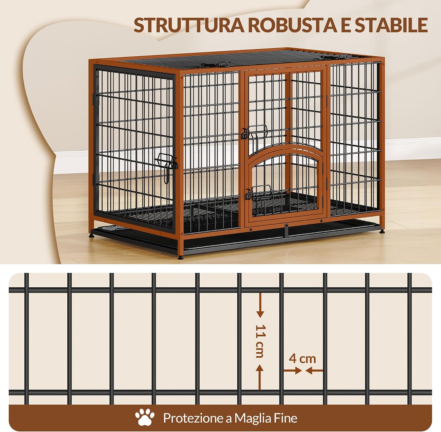 Detalle de Fobyfurny Hochbelastbarer XL Hundekäfig – 107 x 70 x 75 cm, 4-Türig, Metall-Gitterbox mit Bodenschale
