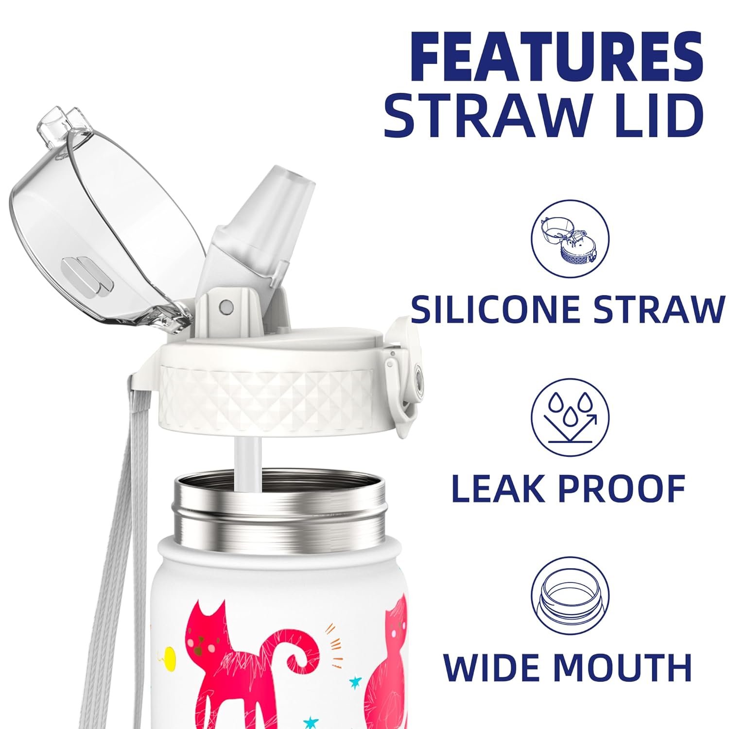 Detalle de GOPPUS Trinkflasche Kinder 420 ml aus Edelstahl mit Strohhalm – auslaufsicher, BPA-frei