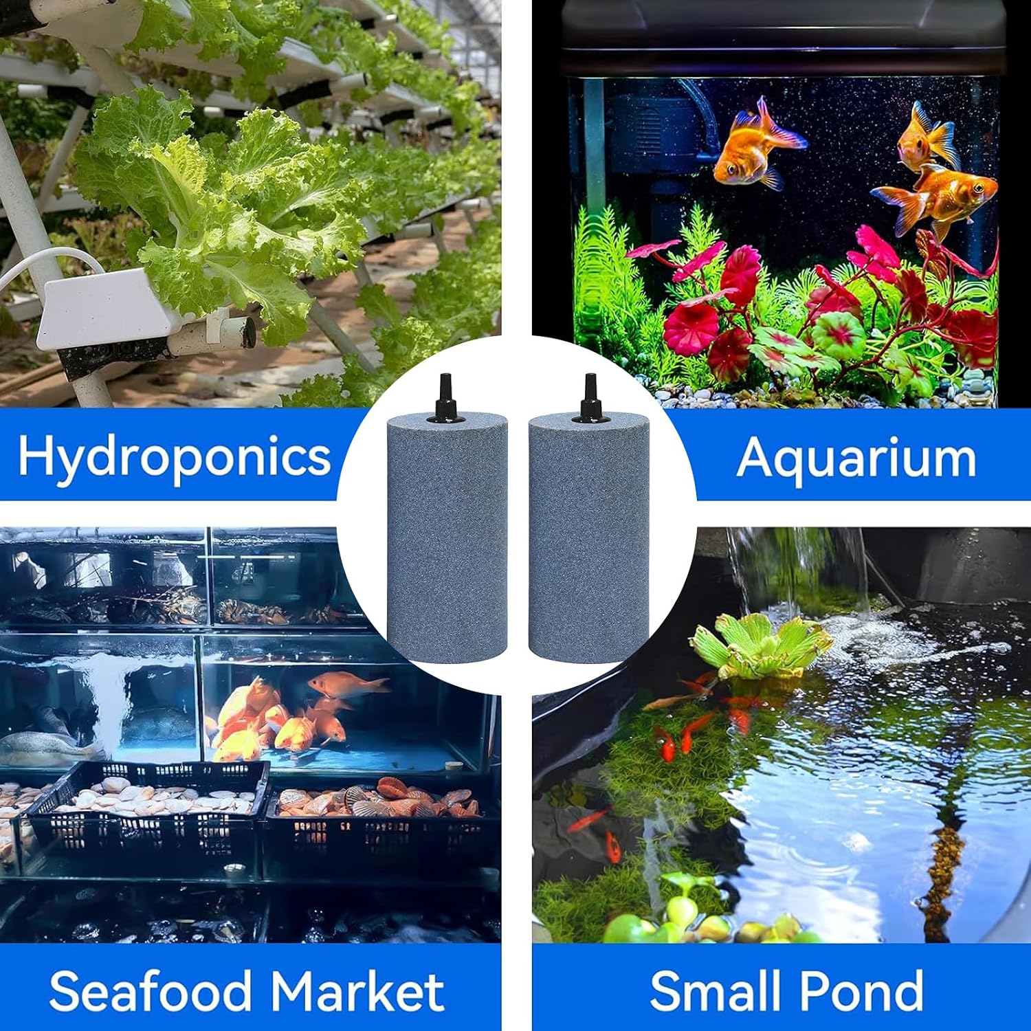 Detalle de YUDOTE Aquarium Air Stones 10cm – Large Aerator Bubble Diffuser (Grey, Pack of 2)