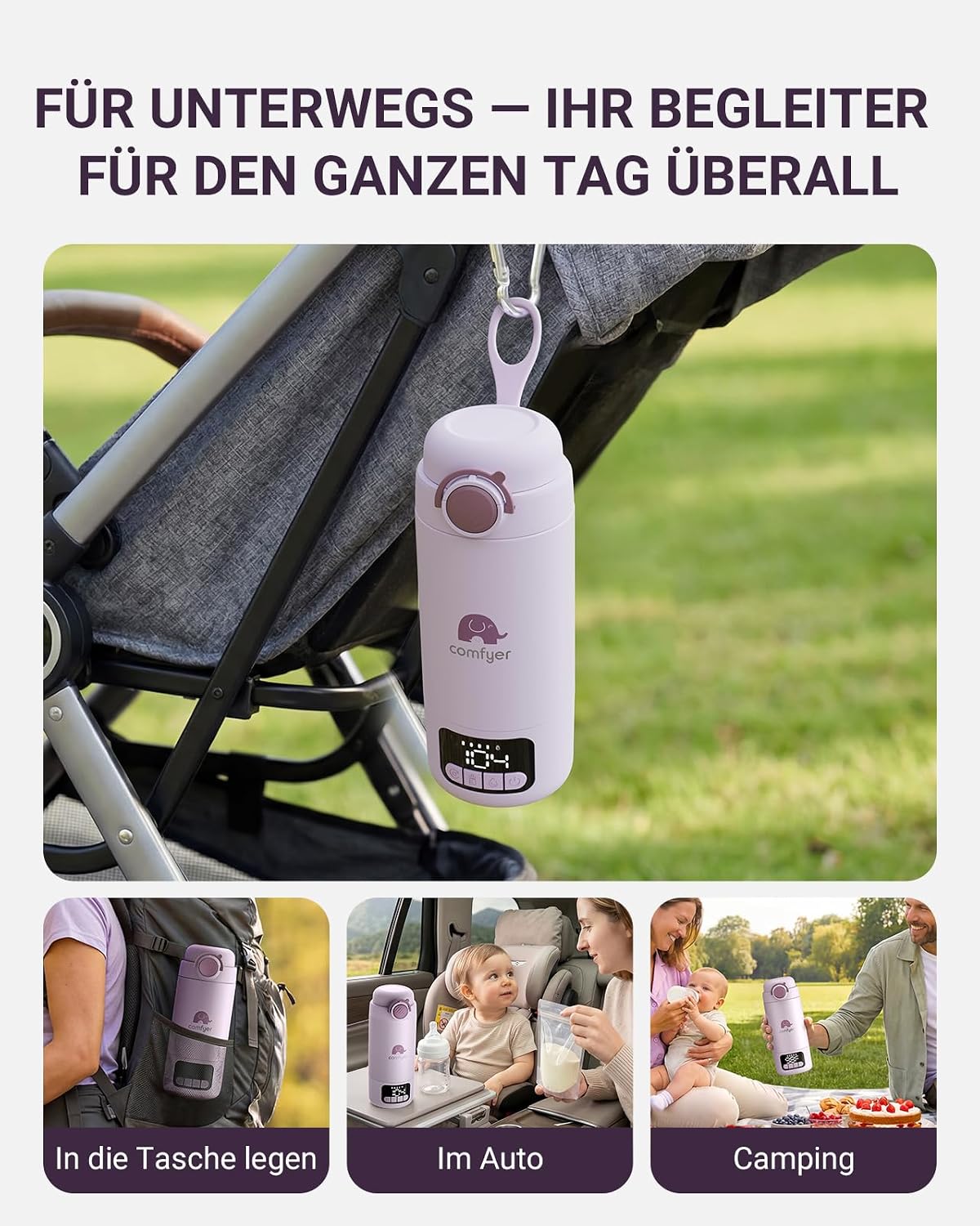 Thumbnail 3 de Comfyer BW02 Upgrade: Tragbarer Flaschenwärmer mit 16000 mAh Akku, integrierter Sterilisator und 500 ml Kapazität