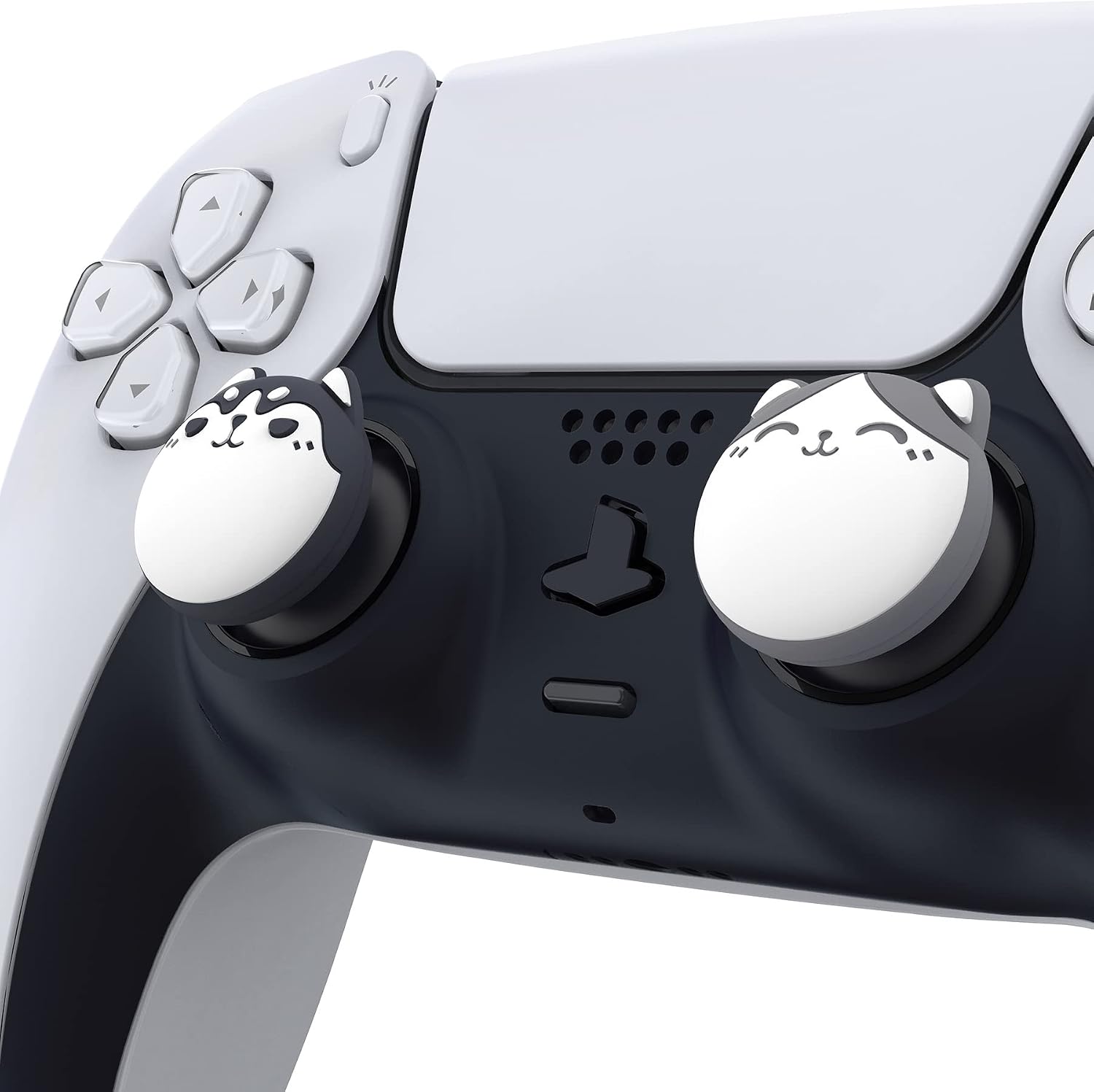 Detalle de PlayVital Husky & Kitty Cute Thumb Grip Caps for PS5/4 Controllers — Navy Blue & Light Gray