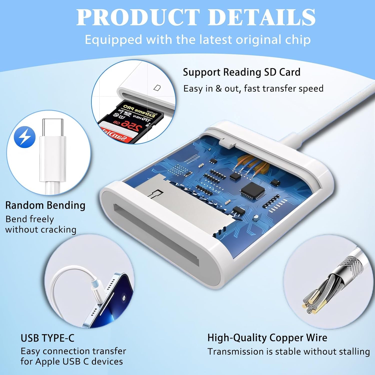 Thumbnail 2 de iPhone USB-C SD Card Reader: USB C Adapter for iPhone, iPad, MacBook, Galaxy & Android