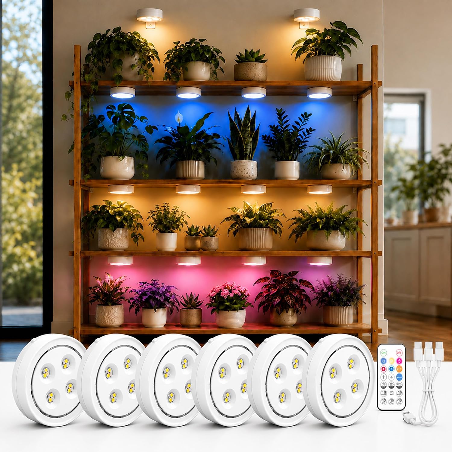 Detalle de sooogd SD0018A3 6-Pack Rechargeable Grow Lights with Magnetic Mount and Remote