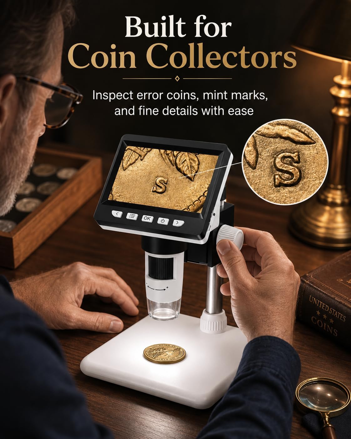 Thumbnail 5 de Coin Microscope 4.3-Inch 1000X Digital Microscope with 8 LED Lights — PC & Mac Compatible
