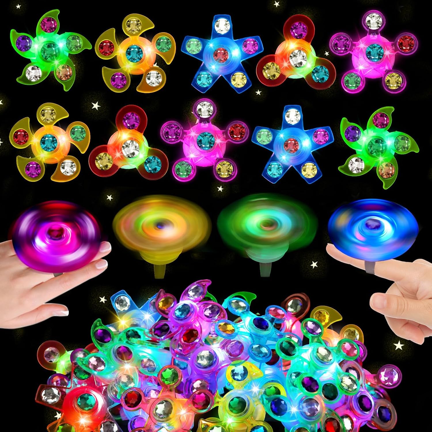 Detalle de Thremhoo 24-Pack LED Light-Up Fidget Spinner Rings with Three Flash Modes