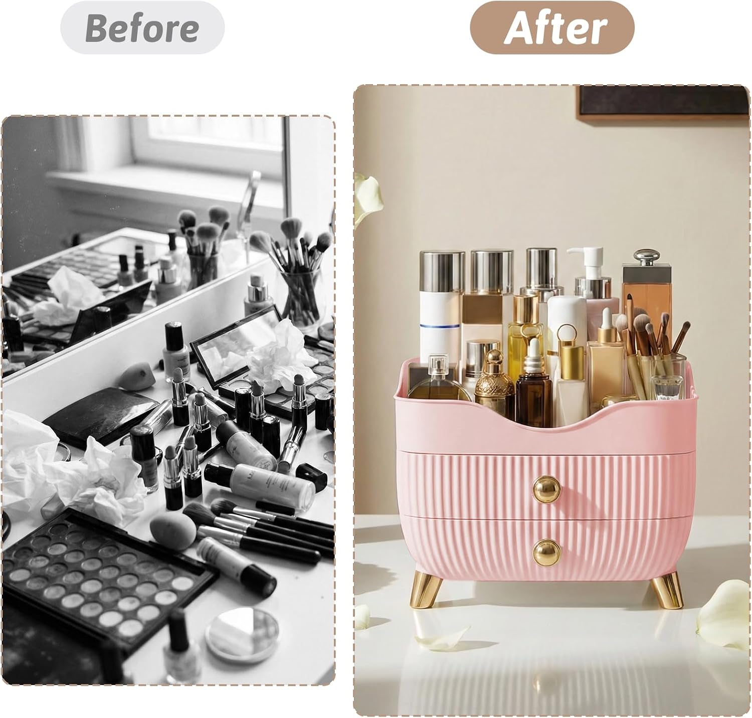 Thumbnail 5 de Makeup Organizer Countertop, Large Capacity with 2 Drawers in Pink