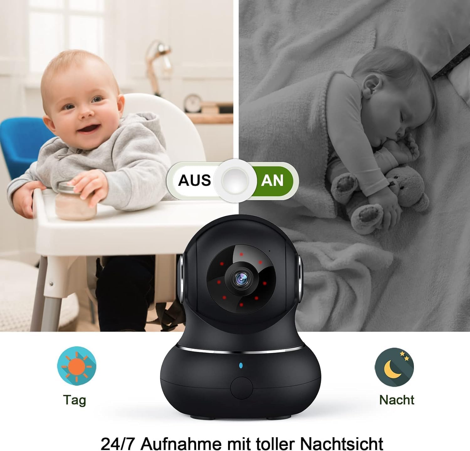 Detalle de Litokam Little elf Überwachungskamera 2 Stück: 2K Babyphone mit Bewegungsalarm und 360°-Pan/ Tilt