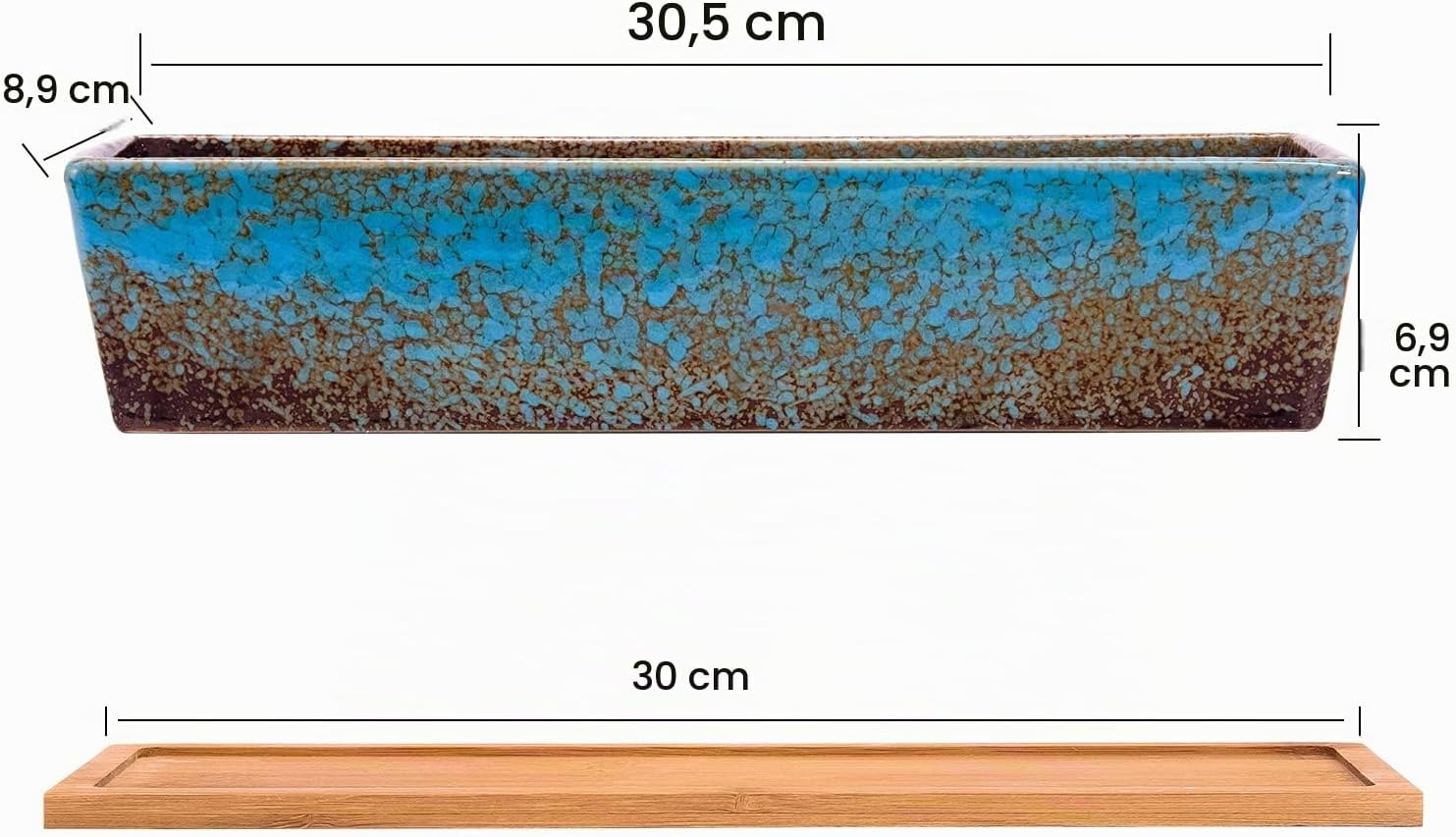 Detalle de ARTKETTY doniczka ceramiczna 30 cm na sukulenty, niebieska z odpływem i tacką