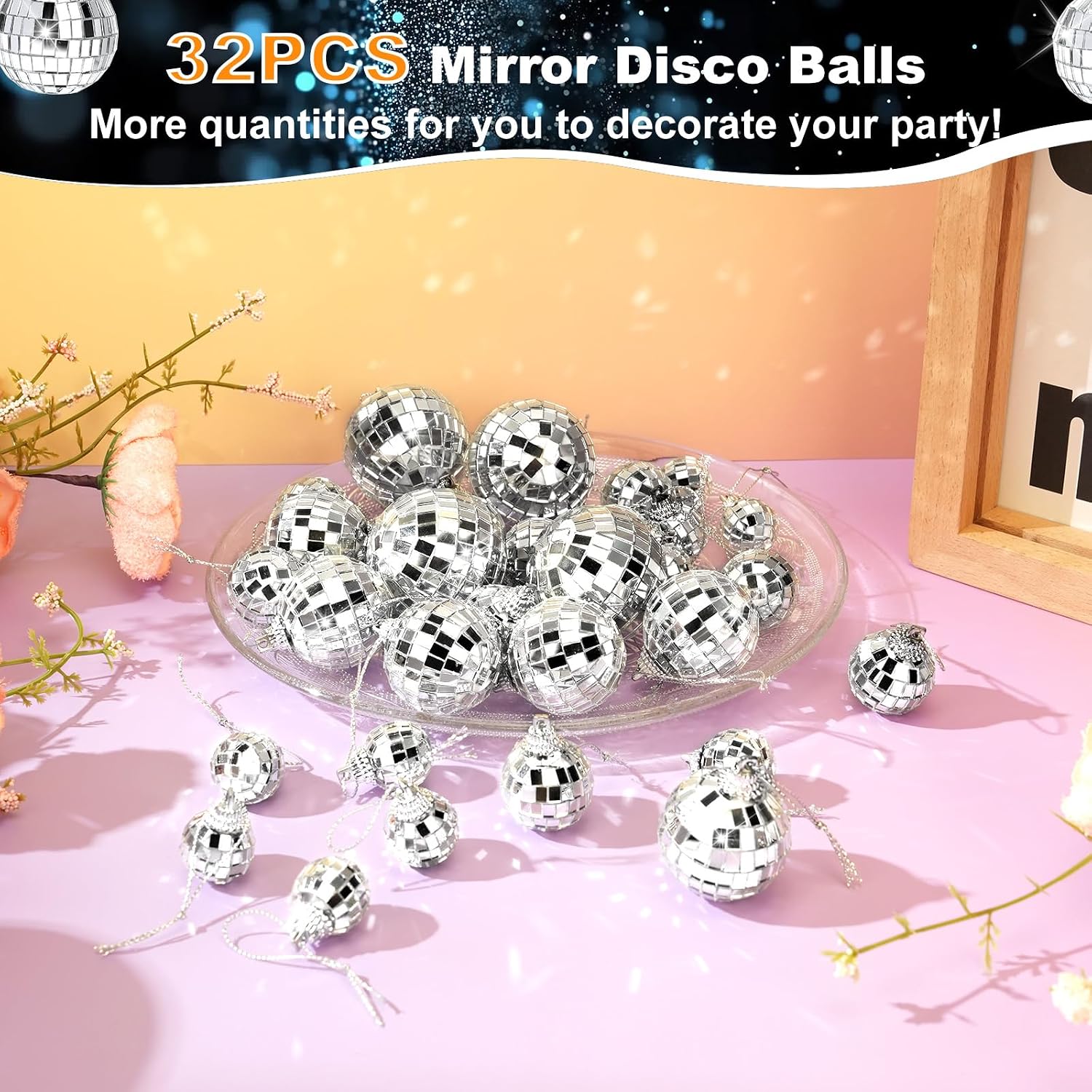 Detalle de Mobumeia 32 Teile Mini Discokugel Set – Deko Kugeln 2–5 cm
