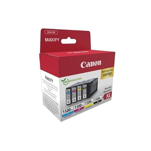 Detalle de Canon PGI-1500 XL CMYBK Pack de 4 Cartouches XL – Noir, Cyan, Magenta, Jaune (Certifié, Packaging Recyclable)
