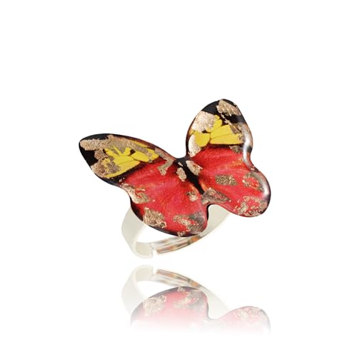 Detalle de Dragon Porter Style 25, bague fantaisie réglable rose et noire, fleur ou papillon