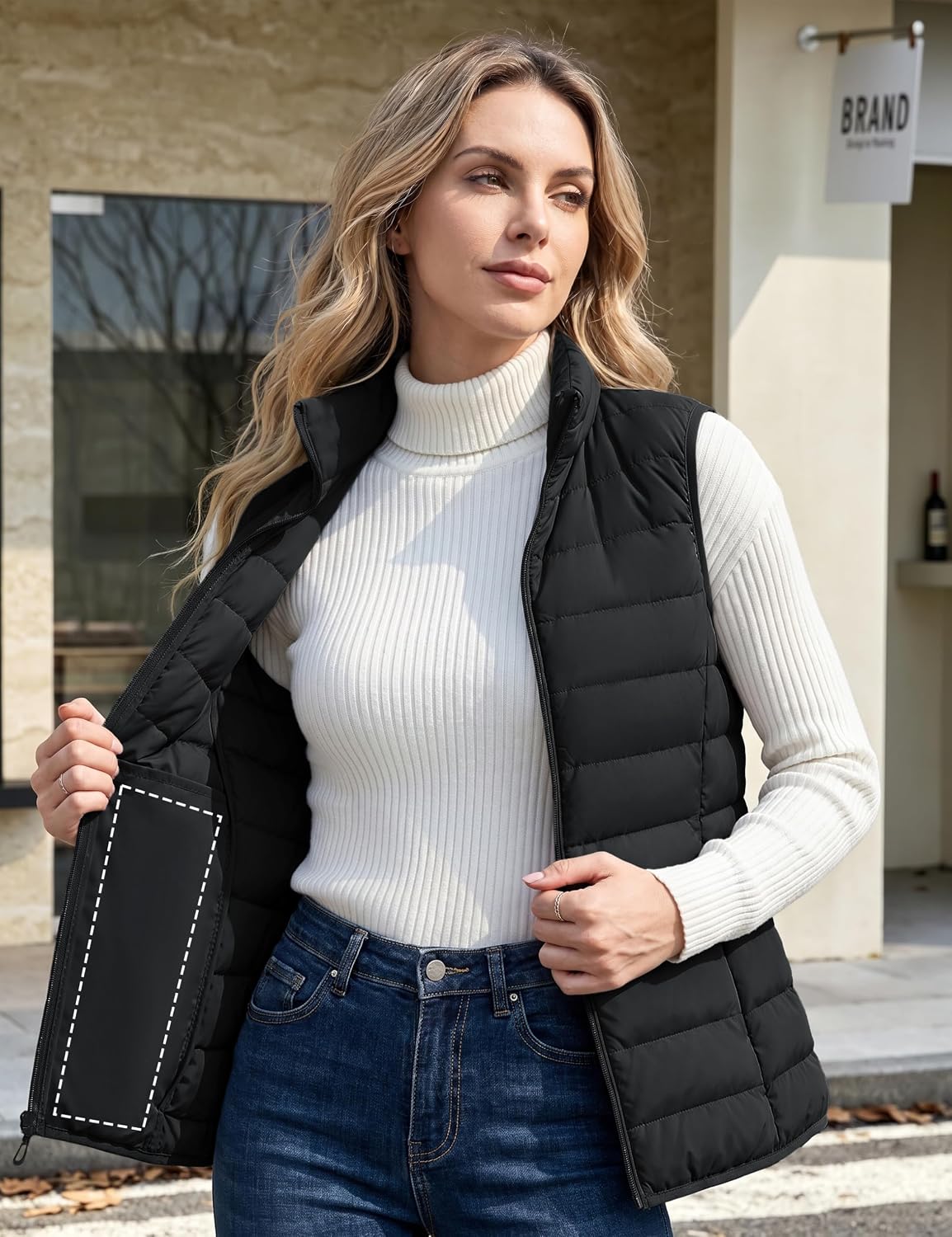 Detalle 1 de MAGCOMSEN Women's Quilted Puffer Vest, Lightweight Water-Resistant Nylon, 4 Pockets