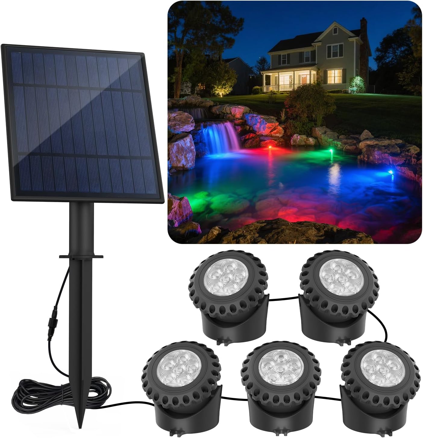 Thumbnail 6 de T-SUN Solar Pond Lights (Set of 3): RGB Submersible Underwater Lights for Ponds, Fountains and Gardens