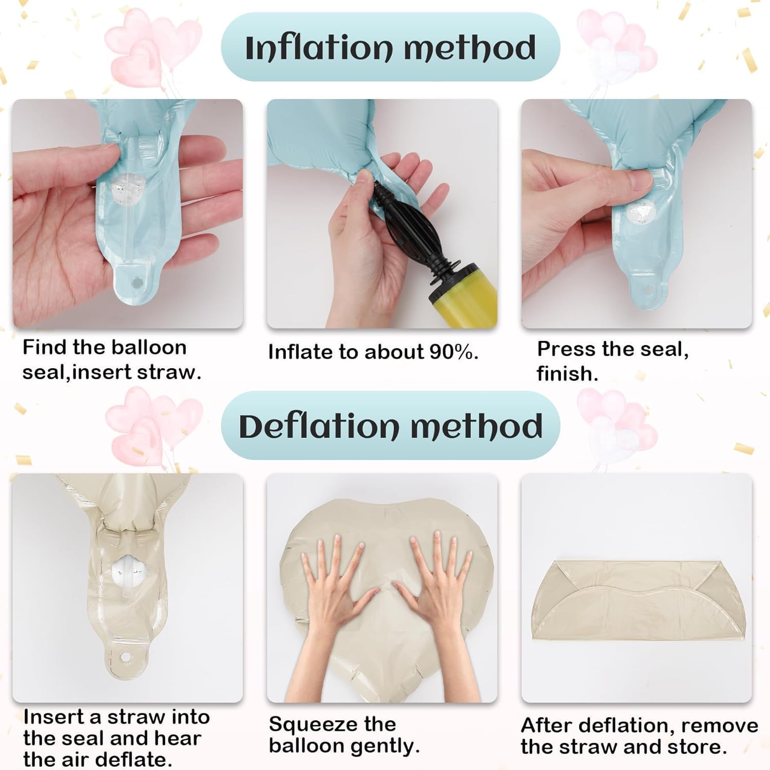 Thumbnail 3 de MestectPET Herz-Folienballon-Set (24 Stück) – 18 Zoll Cremeweiß & Hellblau, zum Dekorieren von Valentinstag, Hochzeit & mehr