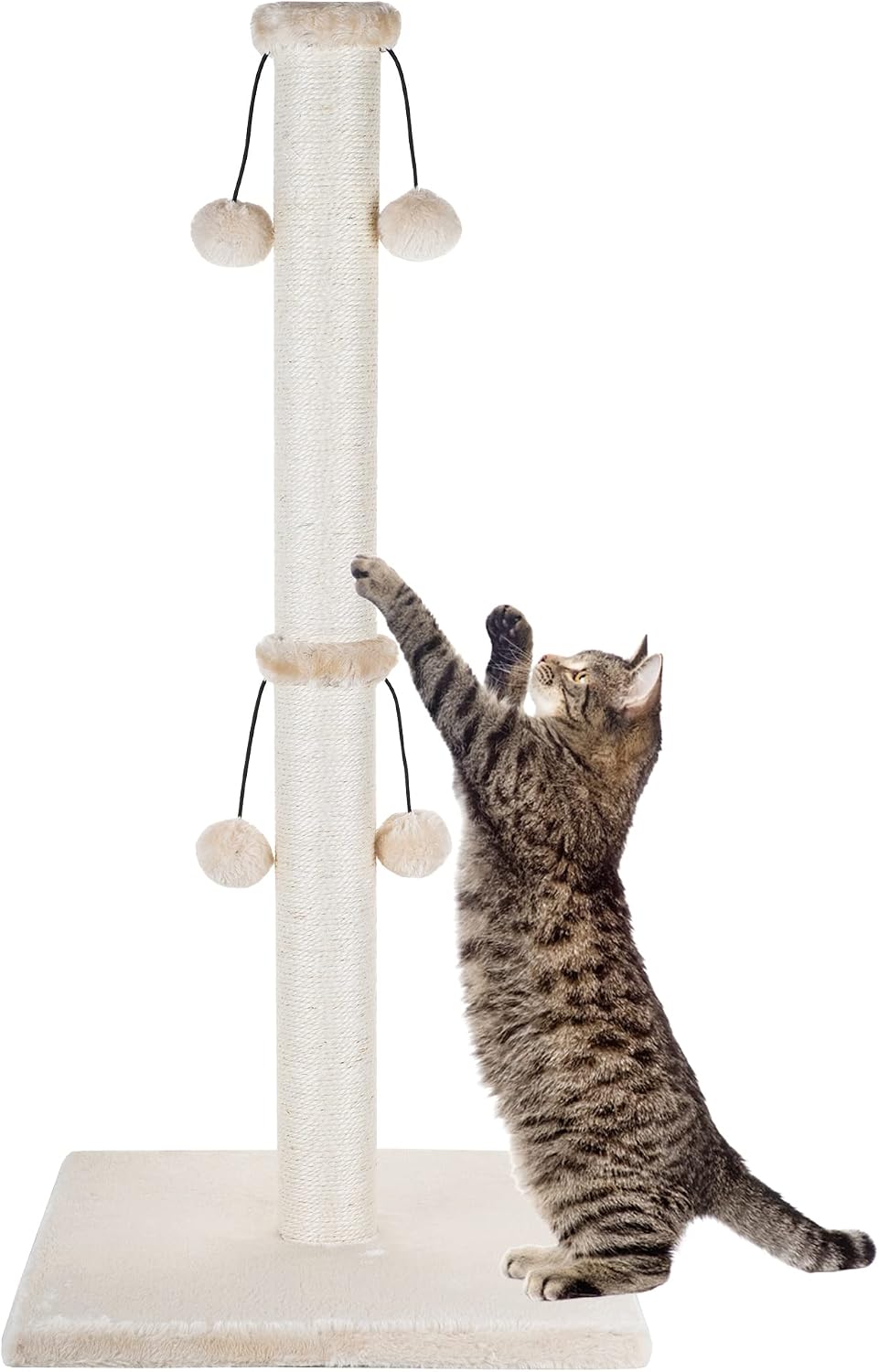Detalle de Dimaka 86cm Cat Scratching Post with Teasing Toy Ball (Natural Sisal, White/Grey)