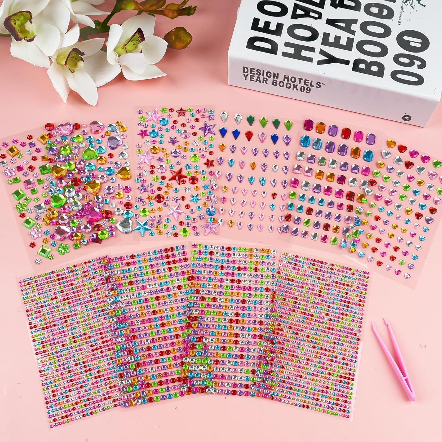 Thumbnail 2 de Moosono 3500 Stück Glitzersteine Selbstklebend – bunt, Acryl, Bastelglitzer für Kinder