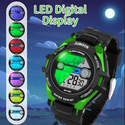 Detalle de Juboos Kinder Digitaluhren – bunte LED-Armbanduhr für Jungen und Mädchen, 5–16 Jahre