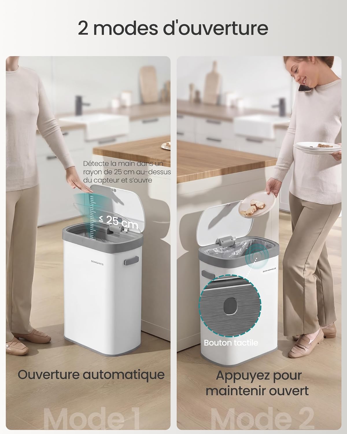 Detalle de SONGMICS LTB640E01 — Poubelle de cuisine automatique 50 L à capteur et fermeture douce