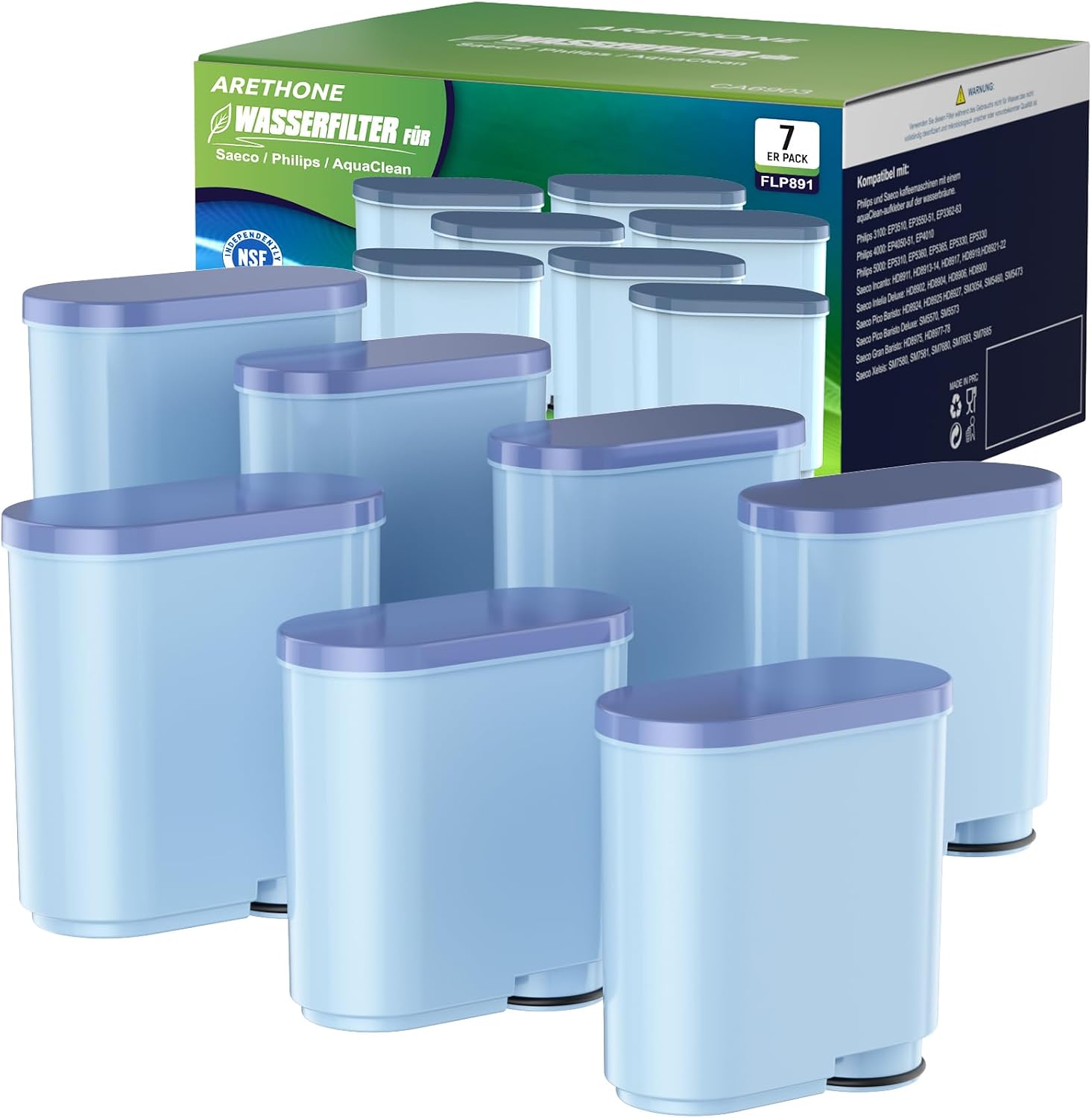 Detalle de ARETHONE Wasserfilter für Philips AquaClean CA6903/10, CA6903/22 & Saeco Latte Go (7 Stück) – kompatibel
