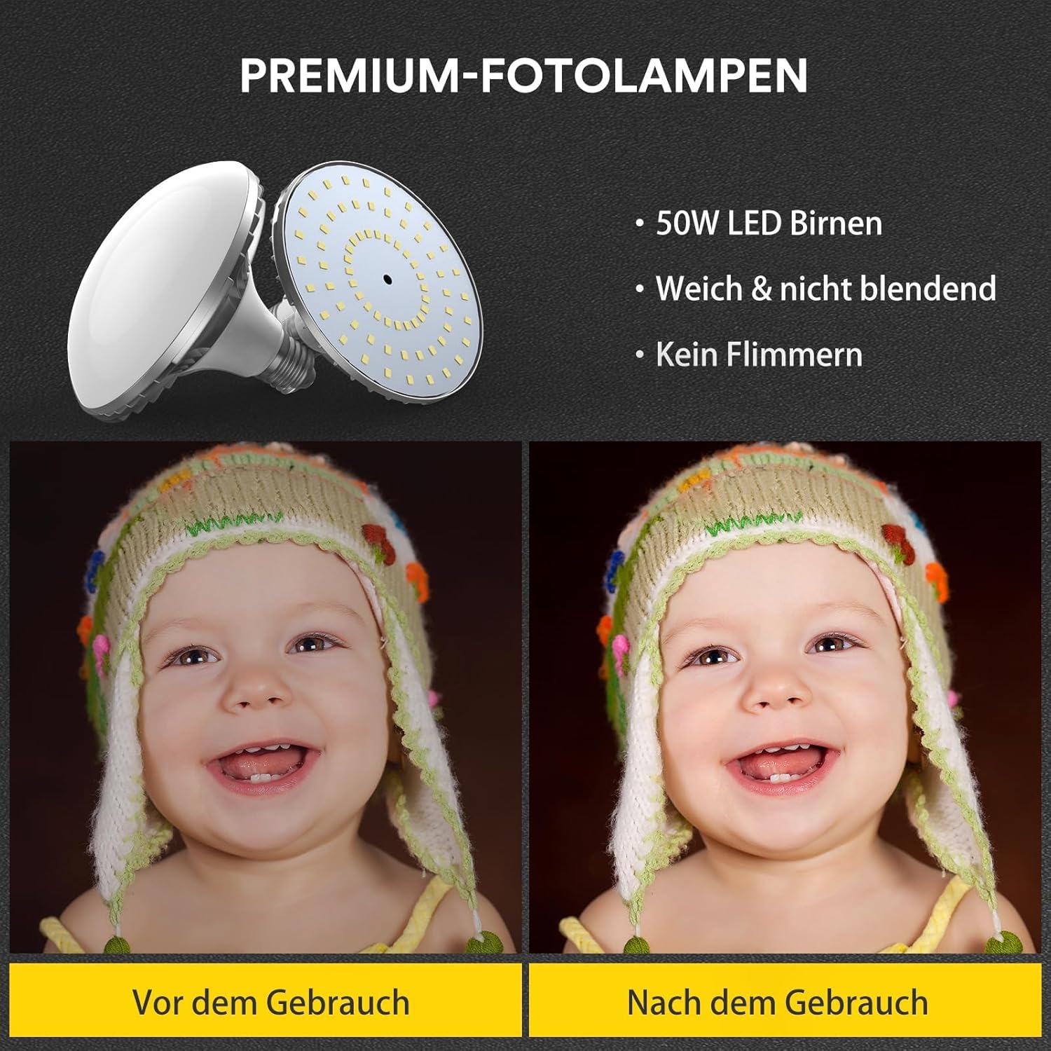 Detalle 2 de RALENO Softboxen 2×50 W LED Fotostudio-Set mit 50×50 cm Beleuchtung