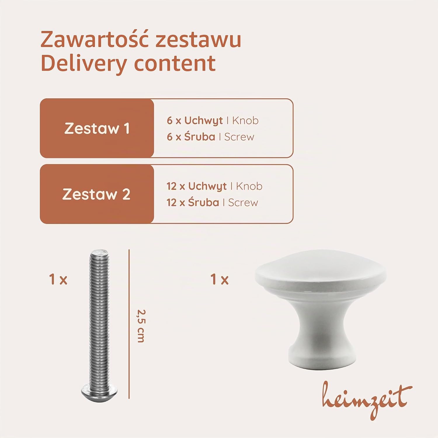 Detalle de heimzeit knob_d2_st_white_8P – białe aluminiowe gałki meblowe, 8 sztuk, Ø 32 mm