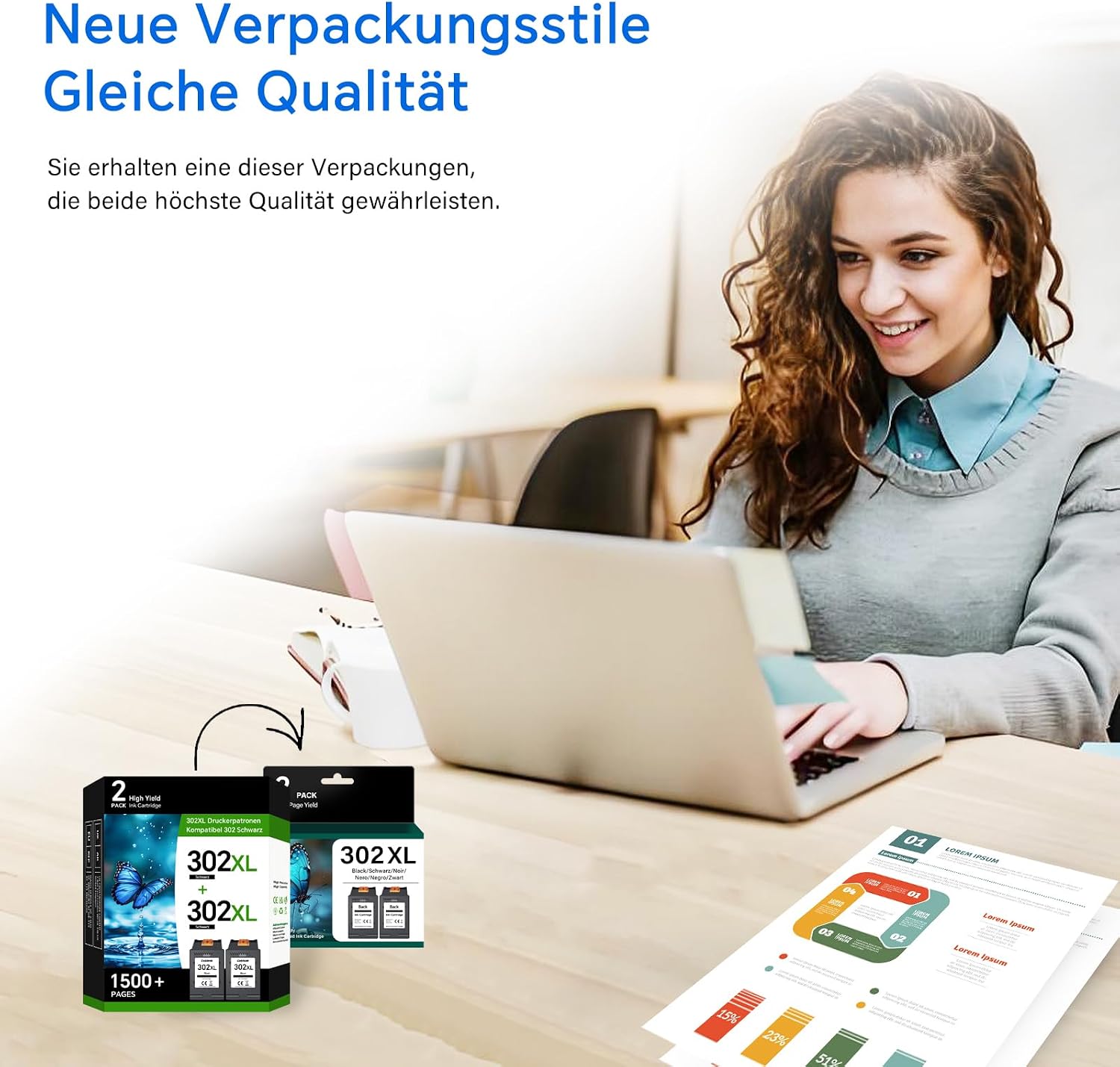 Detalle de Cebhink 302XL Schwarz kompatible Ersatz-Patronen für HP 302 (2 Stück)