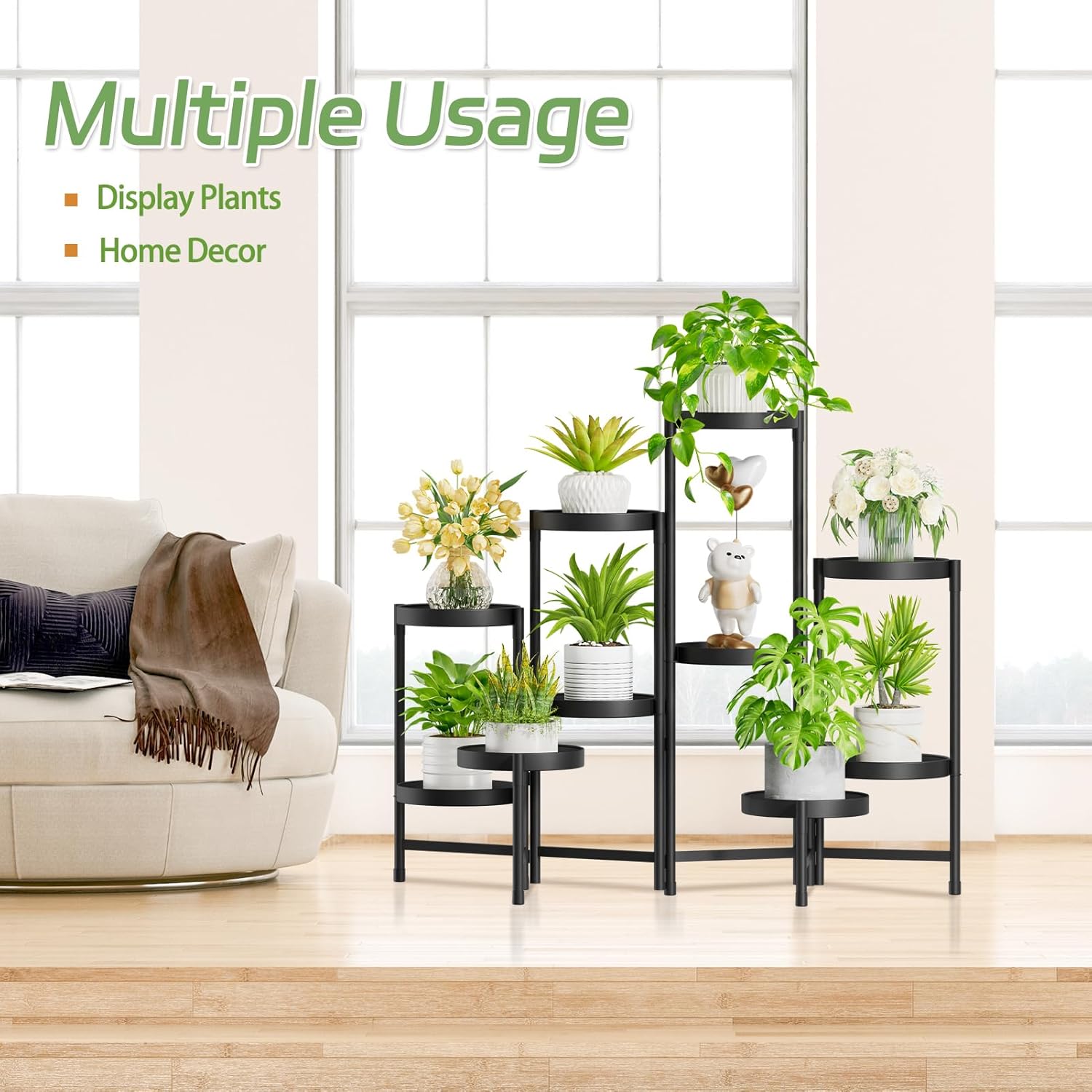 Thumbnail 4 de iDavosic.ly Pflanzenständer aus Metall mit 10 Etagen – Rundes Blumenregal in Schwarz für Indoor & Outdoor