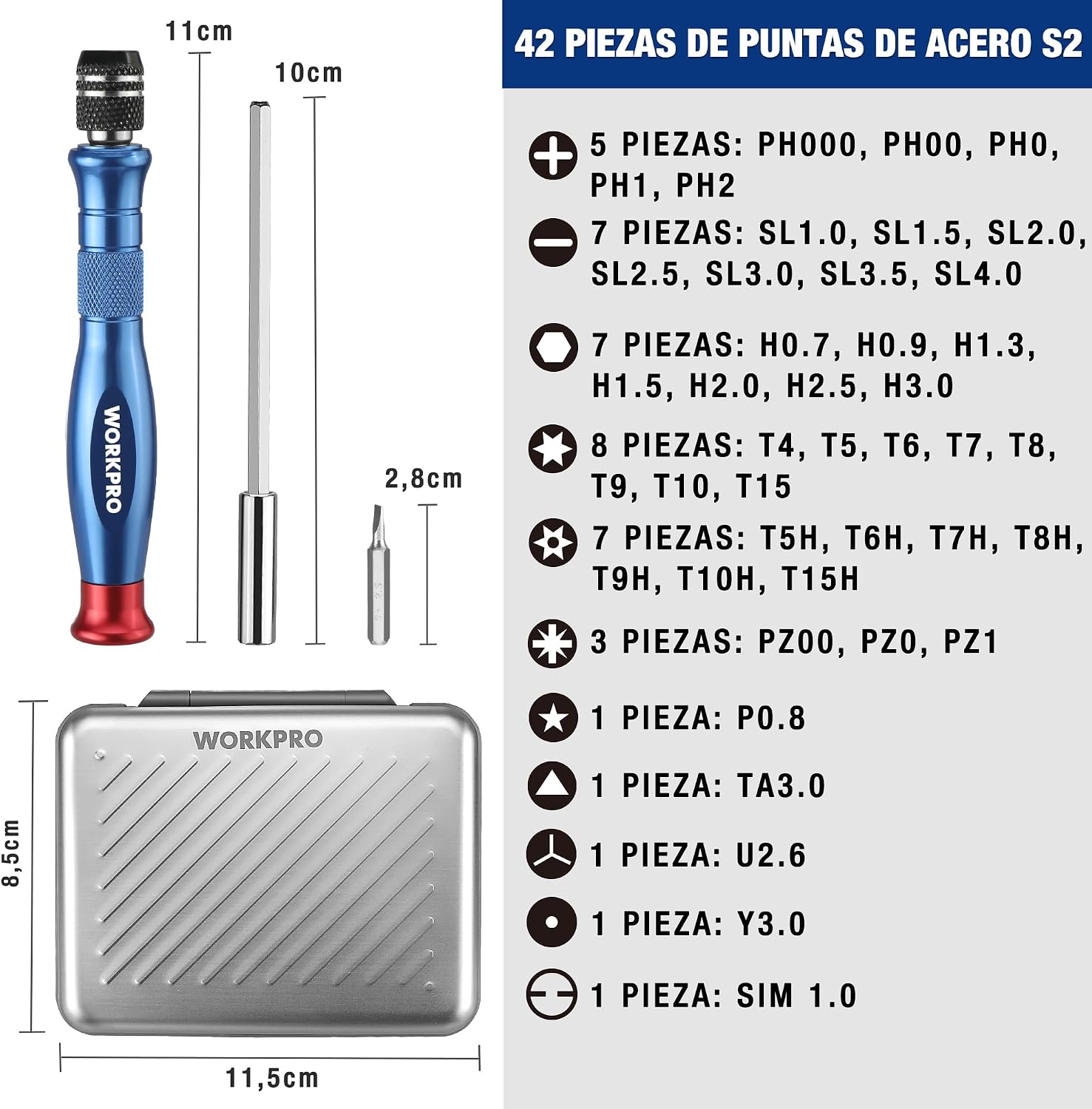 Detalle 2 de WORKPRO Juego de Destornilladores de Precisión 44 en 1
