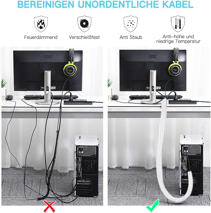 Thumbnail 4 de AGPTEK 2 m Kabelschlauch (15–25 mm), selbstschließend – flexibler gewebter Kabelmantel für Kabelmanagement